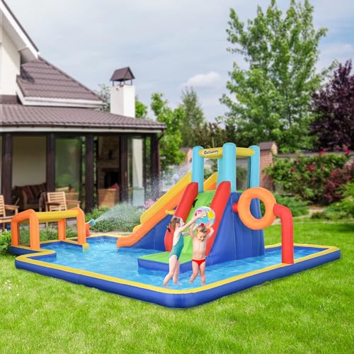 Outsunny Castello Gonfiabile per Bambini 3-8 Anni con Scivolo, Parete da Arrampicata, Porta da Calcio e Canestro, Gioco Gonfiabile in Tessuto Oxford, 590x460x220 cm, Multicolore - immagine 3