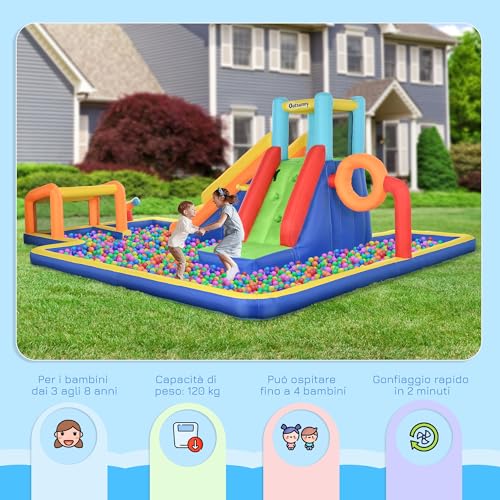 Outsunny Castello Gonfiabile per Bambini 3-8 Anni con Scivolo, Parete da Arrampicata, Porta da Calcio e Canestro, Gioco Gonfiabile in Tessuto Oxford, 590x460x220 cm, Multicolore - immagine 5
