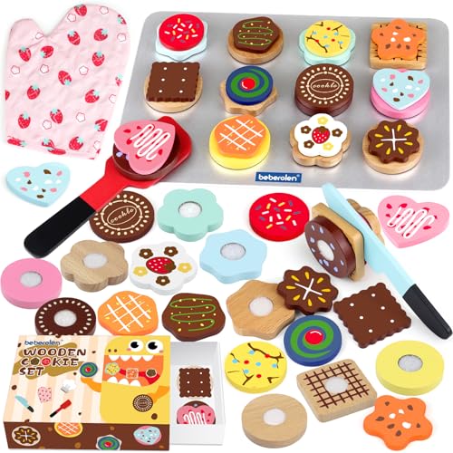 Beberolen Cucina Giocattolo per Bambini Bambino, Giochi Accessori Cibo Cucina, Biscotto Tagliare Legno, Giocattolo Educativo Montessori, Regalo Compleanno Pasqua Halloween Natale Ragazzo Ragazza 3 4+