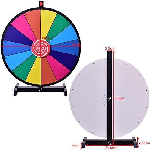 Costway, ruota premio a colori, 14 slot Fortune Roulette Spinning Game con cancellatura a secco, supporto in metallo per feste di carnevale e fiere (Archetto da tavolo) - immagine 4