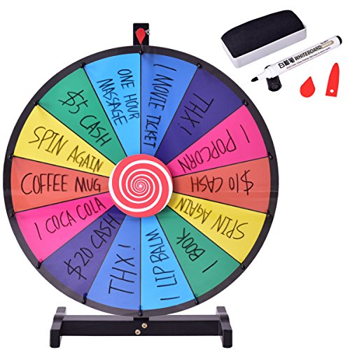 Costway, ruota premio a colori, 14 slot Fortune Roulette Spinning Game con cancellatura a secco, supporto in metallo per feste di carnevale e fiere (Archetto da tavolo) - immagine 5