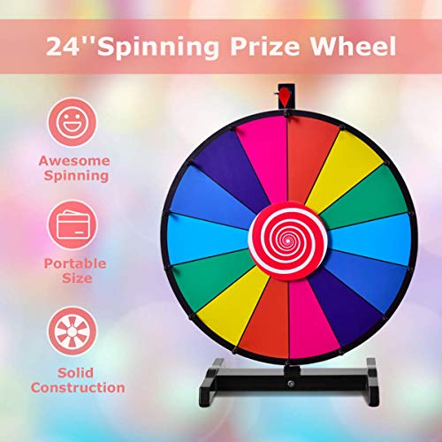 Costway, ruota premio a colori, 14 slot Fortune Roulette Spinning Game con cancellatura a secco, supporto in metallo per feste di carnevale e fiere (Archetto da tavolo) - immagine 6