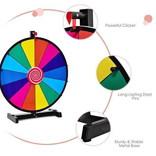 Costway, ruota premio a colori, 14 slot Fortune Roulette Spinning Game con cancellatura a secco, supporto in metallo per feste di carnevale e fiere (Archetto da tavolo) - immagine 7