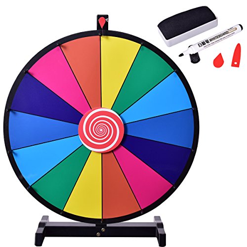 Costway, ruota premio a colori, 14 slot Fortune Roulette Spinning Game con cancellatura a secco, supporto in metallo per feste di carnevale e fiere (Archetto da tavolo)