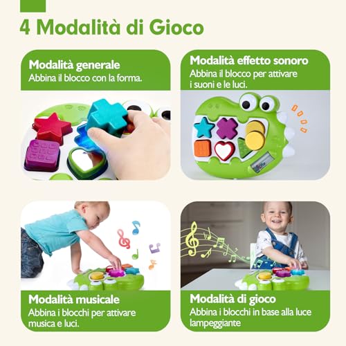 Giochi Bambini 1 Anno Montessori 1 2 anni con Musica, Suoni e Luci, Giochi Educativi per Forme e Colori, Gioco Attività Regalo Bambino 1 anno - immagine 3