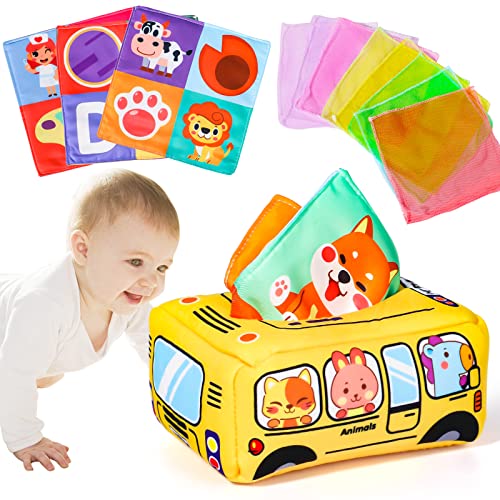 Giochi Montessori Giocattoli Sensoriali in Tessuto Morbido Animali Giocattolo per Bambini Box Neonato Con 3 Panno Rumoroso e 8 Garze Colorate per Giochi Neonati Neonato 3-12 Mesi di Bambino Regalo