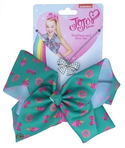 JoJo Siwa 20 cm Signature Dessert Green Bow with Necklace - Rhinestone Dessert Green JoJo Bow - Diamante Jo Jo Bow