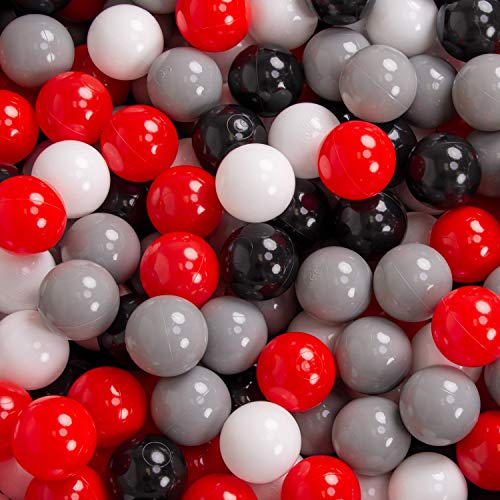 KiddyMoon 200 ∅ 7CM Palline Morbide Colorate Per Piscina Bambini Fatto In EU, Grigio/Bianco/Rosso/Nero - immagine 3
