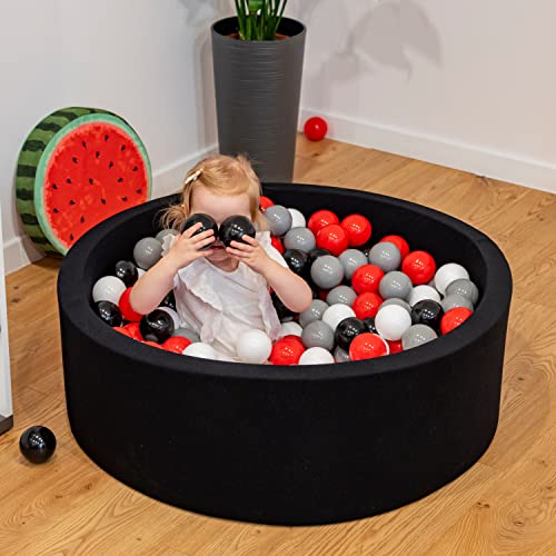 KiddyMoon 200 ∅ 7CM Palline Morbide Colorate Per Piscina Bambini Fatto In EU, Grigio/Bianco/Rosso/Nero - immagine 4