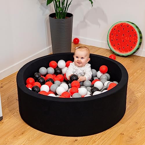 KiddyMoon 200 ∅ 7CM Palline Morbide Colorate Per Piscina Bambini Fatto In EU, Grigio/Bianco/Rosso/Nero - immagine 5