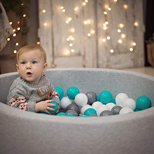 KiddyMoon 200 ∅ 7CM Palline Morbide Colorate Per Piscina Bambini Fatto In EU, Grigio/Bianco/Rosso/Nero - immagine 10