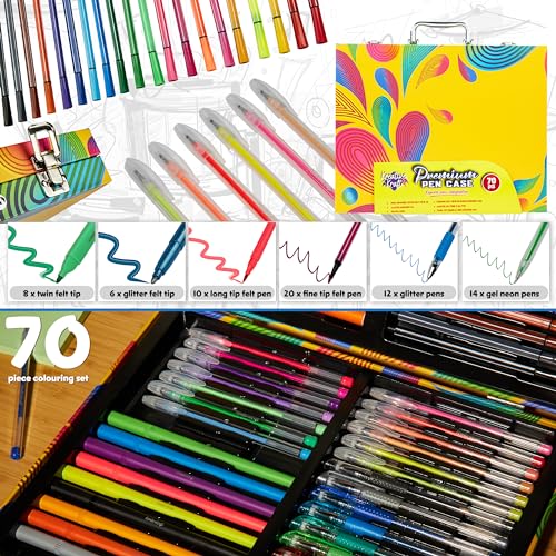 KreativeKraft Set Penne Colorate 70 Pz, Biro Colorate Gel Penne Glitter Pennarelli Valigetta Colori - immagine 5
