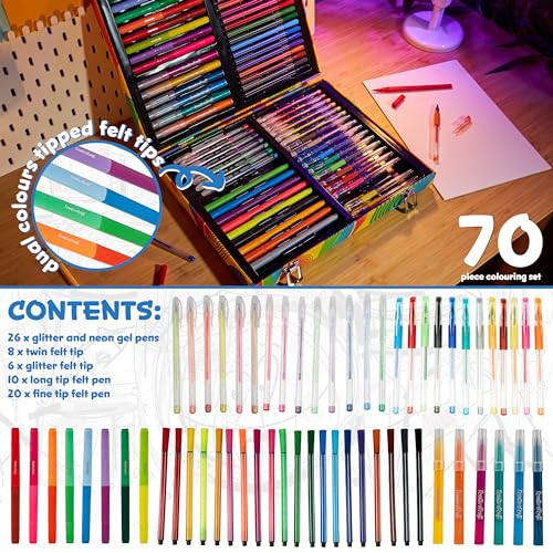 KreativeKraft Set Penne Colorate 70 Pz, Biro Colorate Gel Penne Glitter Pennarelli Valigetta Colori - immagine 7