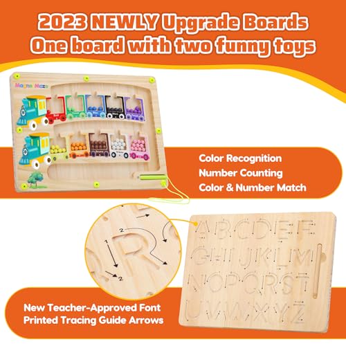 Labirinto Magnetico di Colori e Numeri Lettere in Legno Tracing Board Alfabeto Gioco di smistamento Magnetico dei Colori Montessori precoce STEM Giocattolo prescolare Regalo per Bambini di 3+Anni - immagine 3