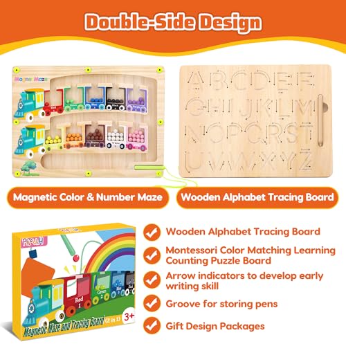 Labirinto Magnetico di Colori e Numeri Lettere in Legno Tracing Board Alfabeto Gioco di smistamento Magnetico dei Colori Montessori precoce STEM Giocattolo prescolare Regalo per Bambini di 3+Anni - immagine 4