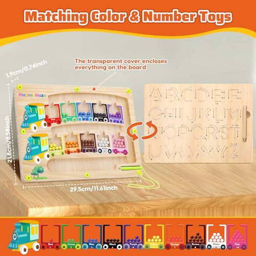 Labirinto Magnetico di Colori e Numeri Lettere in Legno Tracing Board Alfabeto Gioco di smistamento Magnetico dei Colori Montessori precoce STEM Giocattolo prescolare Regalo per Bambini di 3+Anni - immagine 6