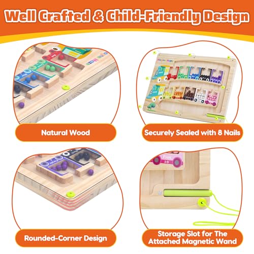 Labirinto Magnetico di Colori e Numeri Lettere in Legno Tracing Board Alfabeto Gioco di smistamento Magnetico dei Colori Montessori precoce STEM Giocattolo prescolare Regalo per Bambini di 3+Anni - immagine 7