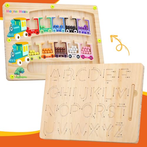 Labirinto Magnetico di Colori e Numeri Lettere in Legno Tracing Board Alfabeto Gioco di smistamento Magnetico dei Colori Montessori precoce STEM Giocattolo prescolare Regalo per Bambini di 3+Anni - immagine 8