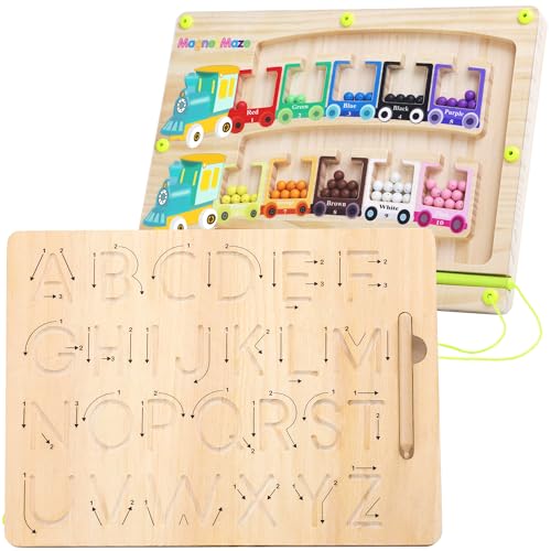 Labirinto Magnetico di Colori e Numeri Lettere in Legno Tracing Board Alfabeto Gioco di smistamento Magnetico dei Colori Montessori precoce STEM Giocattolo prescolare Regalo per Bambini di 3+Anni