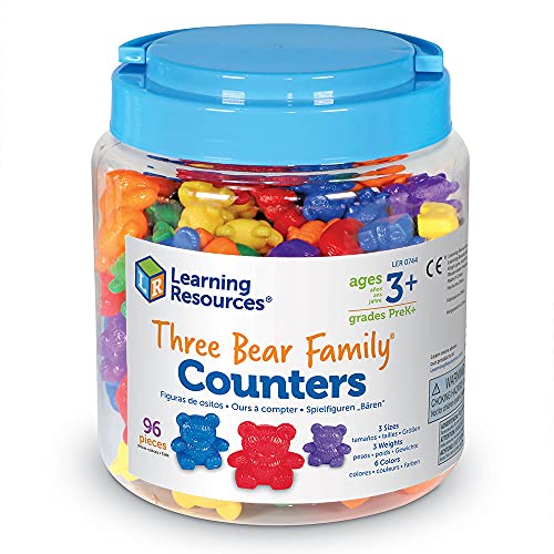 Learning Resources - Set di 96 contatori arcobaleno per famiglia di orsi, set di 96 pezzi, per confrontare dimensioni, peso e colore - immagine 13