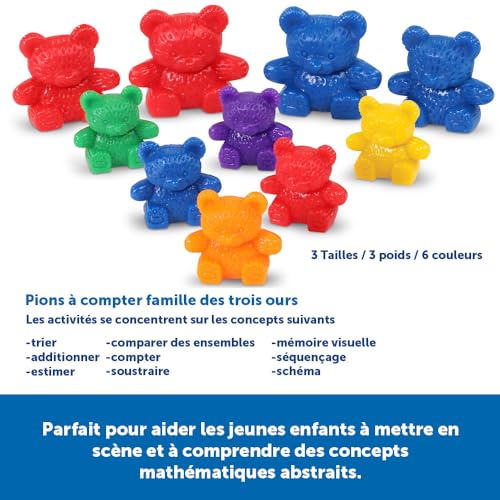 Learning Resources - Set di 96 contatori arcobaleno per famiglia di orsi, set di 96 pezzi, per confrontare dimensioni, peso e colore - immagine 6