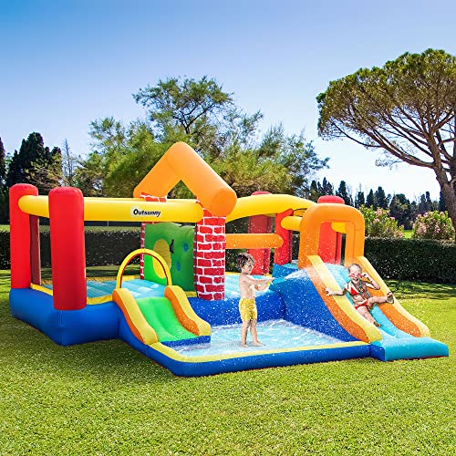 Outsunny Castello gonfiabile con 2 galloni 2 letti da salto e piscina per bambini + 3 anni include gonfiare e borsa per trasporto per interni esterni 380 x 370 x 230 cm multicolore - immagine 3