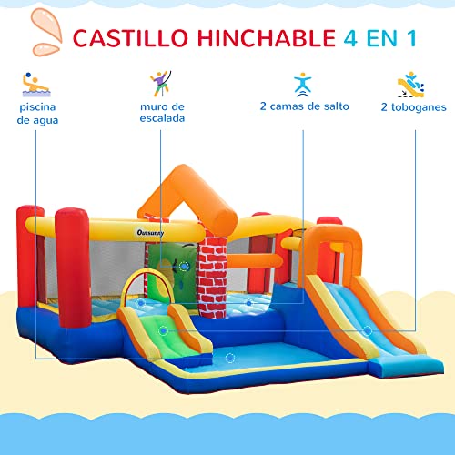 Outsunny Castello gonfiabile con 2 galloni 2 letti da salto e piscina per bambini + 3 anni include gonfiare e borsa per trasporto per interni esterni 380 x 370 x 230 cm multicolore - immagine 4