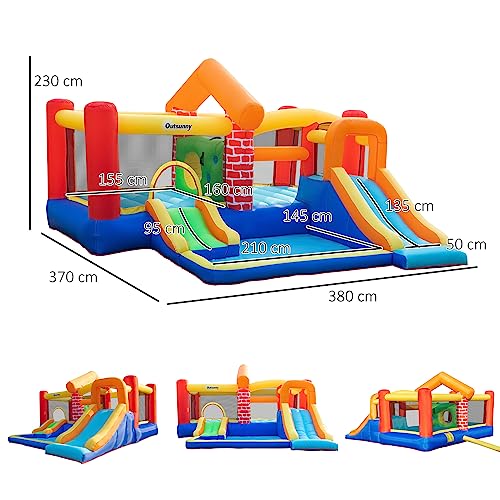 Outsunny Castello gonfiabile con 2 galloni 2 letti da salto e piscina per bambini + 3 anni include gonfiare e borsa per trasporto per interni esterni 380 x 370 x 230 cm multicolore - immagine 6