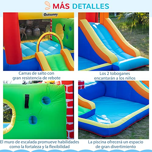 Outsunny Castello gonfiabile con 2 galloni 2 letti da salto e piscina per bambini + 3 anni include gonfiare e borsa per trasporto per interni esterni 380 x 370 x 230 cm multicolore - immagine 8