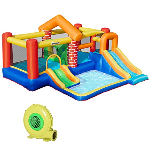 Outsunny Castello gonfiabile con 2 galloni 2 letti da salto e piscina per bambini + 3 anni include gonfiare e borsa per trasporto per interni esterni 380 x 370 x 230 cm multicolore