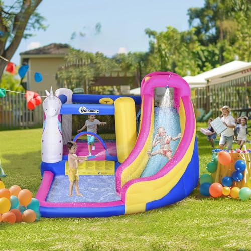 Outsunny Castello gonfiabile per bambini, con scivolo piscina, letto da salto, gonfiatore e borsa da trasporto, 380 x 320 x 210 cm, multicolore - immagine 4
