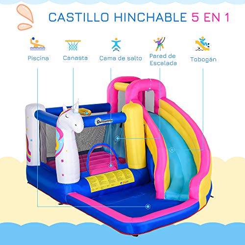 Outsunny Castello gonfiabile per bambini, con scivolo piscina, letto da salto, gonfiatore e borsa da trasporto, 380 x 320 x 210 cm, multicolore - immagine 6