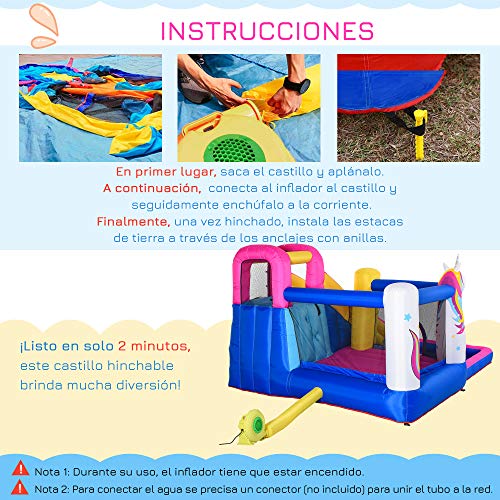 Outsunny Castello gonfiabile per bambini, con scivolo piscina, letto da salto, gonfiatore e borsa da trasporto, 380 x 320 x 210 cm, multicolore - immagine 8