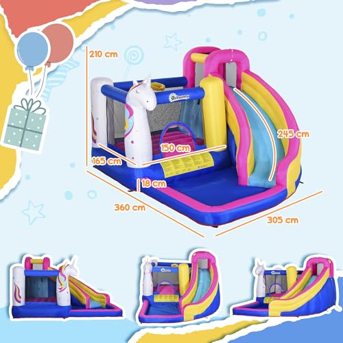 Outsunny Castello gonfiabile per bambini, con scivolo piscina, letto da salto, gonfiatore e borsa da trasporto, 380 x 320 x 210 cm, multicolore - immagine 9