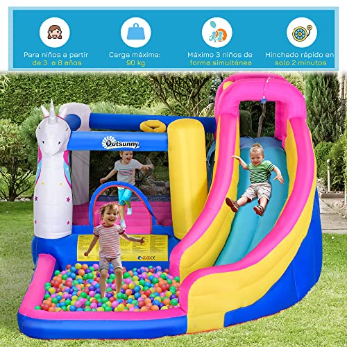 Outsunny Castello gonfiabile per bambini, con scivolo piscina, letto da salto, gonfiatore e borsa da trasporto, 380 x 320 x 210 cm, multicolore - immagine 11