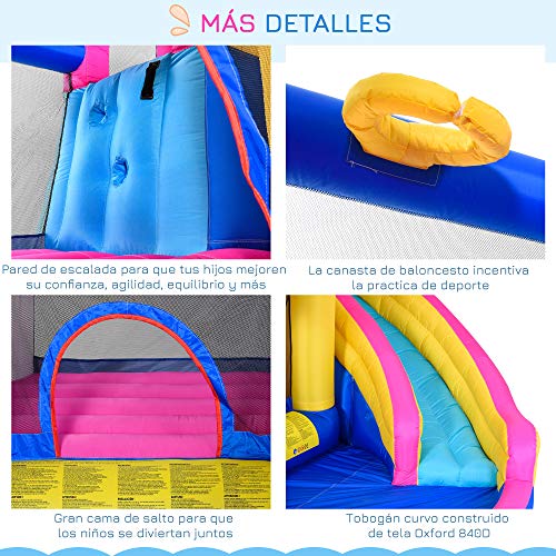 Outsunny Castello gonfiabile per bambini, con scivolo piscina, letto da salto, gonfiatore e borsa da trasporto, 380 x 320 x 210 cm, multicolore - immagine 13