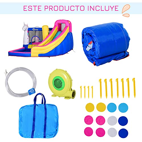 Outsunny Castello gonfiabile per bambini, con scivolo piscina, letto da salto, gonfiatore e borsa da trasporto, 380 x 320 x 210 cm, multicolore - immagine 15