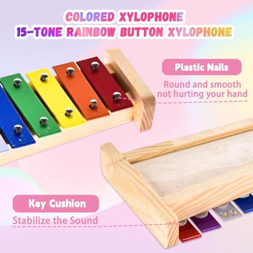 Xilofono Legno, Xilofono Bambini, Glockenspiel Colorato Xilofono Legno, xilofono Strumento Musicale, Colorati Strumento Xilofono, Xilofono in legno a colori con 15 note, per bambini e adulti - immagine 4