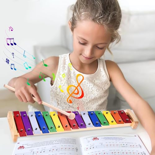 Xilofono Legno, Xilofono Bambini, Glockenspiel Colorato Xilofono Legno, xilofono Strumento Musicale, Colorati Strumento Xilofono, Xilofono in legno a colori con 15 note, per bambini e adulti - immagine 7