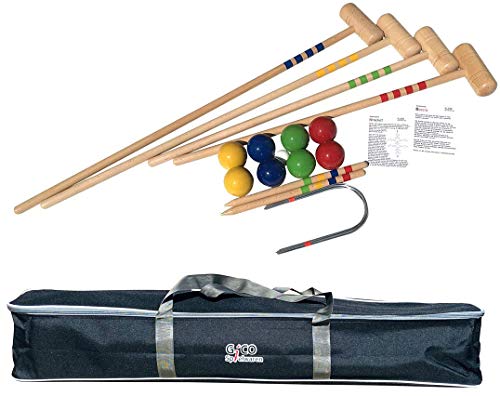 GICO KROBOC XL Gioco Croquet y Bocce di qualità in Legno di faggio per 4 Giocatori con Borsa per Il Trasporto. per Tutta la Famiglia. Prodotto in EU-3109