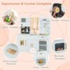 GYMAX Set di Cucina Giocattolo per Bambini, Cucina Giocattolo in Legno con Macchina del Caffè, Fabbricatore di Ghiaccio, Forno a Microonde, Forno, Lavello, Cucina per Bambini dai 3+ Anni - immagine 3
