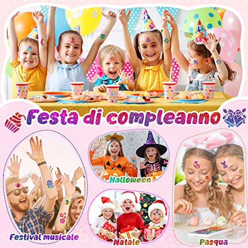 Kit Tatuaggi Glitterati, Tatuaggi Temporanei Bambini, 30 Colori Glitter con 139 Stencil & 4 Fogli Adesivi per Tatuaggi, Non Tossici Tatuaggio Temporaneo per Ragazza Adulti Festa di Compleanno - immagine 5