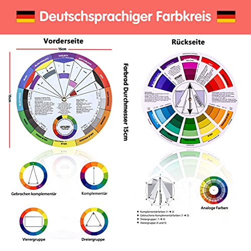 ONE+PLUS, 2 pezzi, colore Wheel, ruota di miscelazione dei colori, ruota dei colori, giradischi a cerchio di colore, per pittura, design e trucco (versione tedesca) - immagine 4