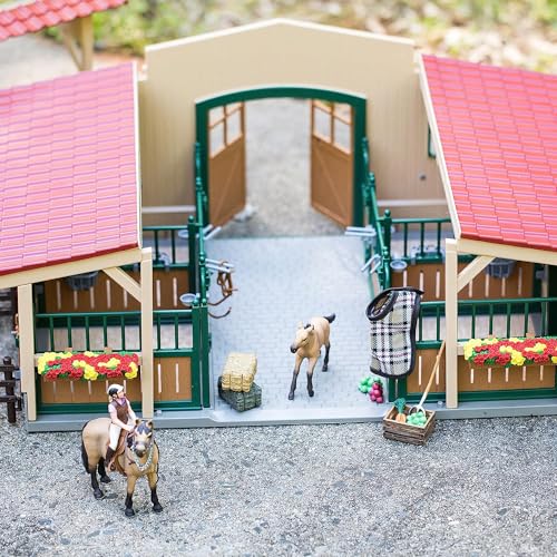 SCHLEICH FARM WORLD - 42195, Set da gioco da 96 pezzi per stalla di cavalli, set da gioco dettagliato e coinvolgente con 2 giocattoli per cavalli, statuetta del cavaliere e accessori della fattoria, - immagine 6