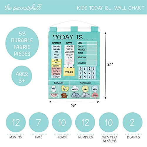 The Peanutshell Calendario da parete educativo prescolare, 53 pezzi di tessuto per mesi, giorni, anni, tempo e stagioni - immagine 3