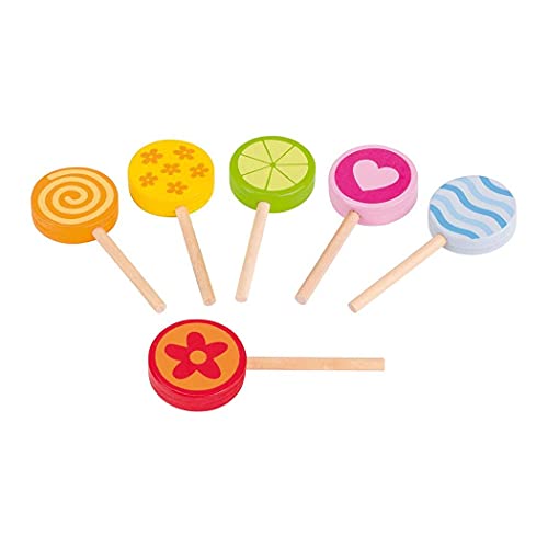 goki- Houten Lolly's, 6 Pezzi, Multicolore, Small, 51554