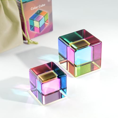 iKeelo Color Cube 50mm (aggiornato) con custodia - Ciano, Magenta, Giallo - In attesa di brevetto - Cubo ottico magico con colori permanenti e angoli arrotondati sicuri