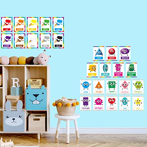 64 biglietti educativi, laminati a prova di acqualacrima, poster per l'apprendimento prescolare includono numeri dell'alfabeto colori e forme 2D3D, biglietti per l'istruzione precoce della scuola - immagine 6