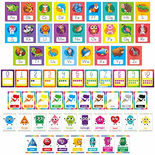 64 biglietti educativi, laminati a prova di acqualacrima, poster per l'apprendimento prescolare includono numeri dell'alfabeto colori e forme 2D3D, biglietti per l'istruzione precoce della scuola