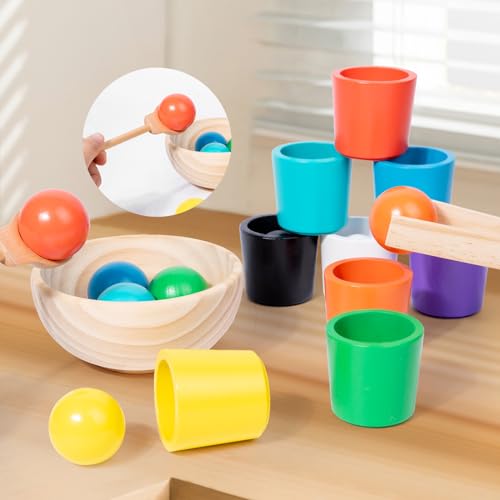 Auvewilo Palle in Tazze Giocattolo Montessori, Classificazione di Colore e Forma per l'educazione dei Bambini, Esercizio di motricità fine - immagine 4